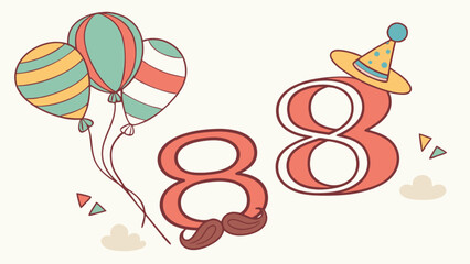 Eighty eighth birthday celebration with balloons and party hat design illustration vector art