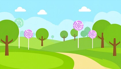 Fototapeta premium A lollipop-adorned landscape with a grassy path.