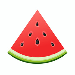 Vector illustration of watermelon slice, bright red pulp with black seeds, summer theme
