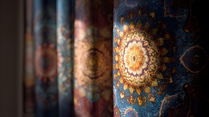 63. Auspicious mandala print curtains glowing under morning light
