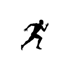 Obraz premium vector man silhouette front view of sprinter running as winner. black isolated on white