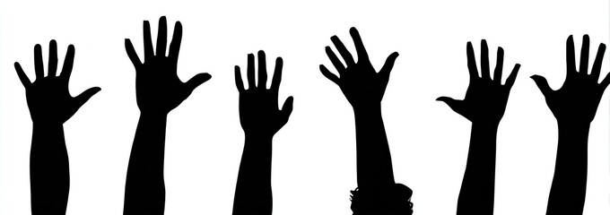 Silhouettes of raised hands (3)