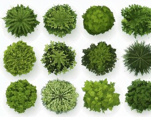 Vector set. Trees top view. Different plants and trees vector set for architectural