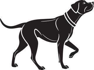 Black silhouette of a pointer dog with a collar animal