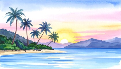 Fototapeta premium Tropical sunset beach scene (14)