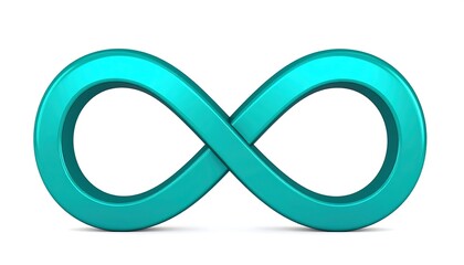 Teal infinity symbol, 3D rendered, smooth curves, isolated on white