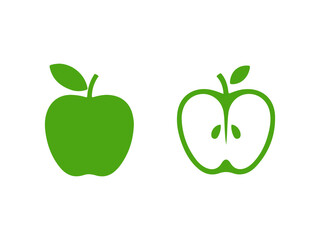 green apple and apple core icons on white background. green apple icon. fresh fruit and healthy eating concept