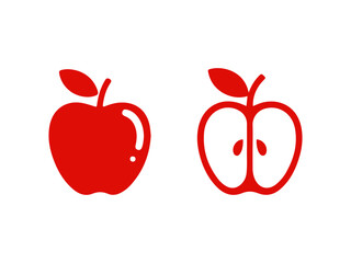 red apple on white background. red apple and apple core icons. fresh fruit vector concept