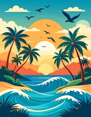 Obraz premium Tropical sunset beach scene