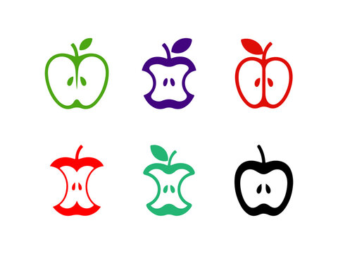 colorful apple and apple core icons. fruit vector collection. healthy food icons set