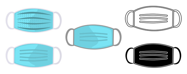 Medical Mask Icon Collection &ndash; Flat Design Vector Illustration on White Background. Protective face mask symbol set suitable for healthcare, hospital, clinic, infection prevention, and hygiene.