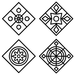A set of vector geometric shapes and patterns featuring icons like stars, circles, and celtic knots for logo and web design