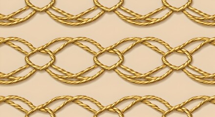 Naklejka premium Golden interlaced cords creating elegant geometric braids on beige backdrop.