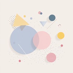 Abstract geometric shapes in pastel colors,  overlapping circles and triangles,  dotted background