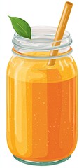 Orange smoothie in a glass mason jar with a straw