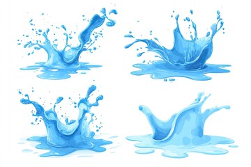Obraz premium Four stylized water splashes in varying forms, light-blue, isolated on white