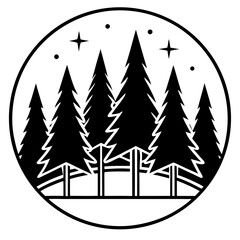 Obraz premium Minimalist Forest Emblem Pine Tree Line Art for Eco Brands