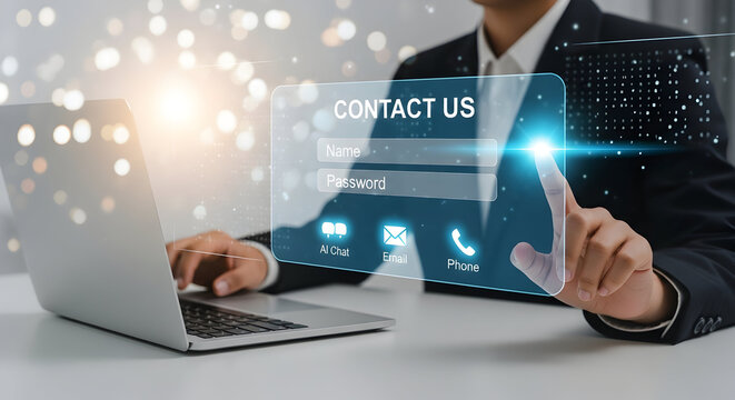 Professional uses Contact Form on Laptop for Modern Business Communication and Customer Service Online - Powered by Adobe