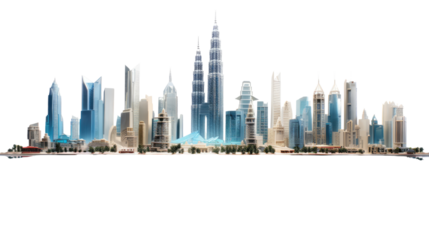 a detailed 3d miniature of Kuala Lumpur skyline on white background