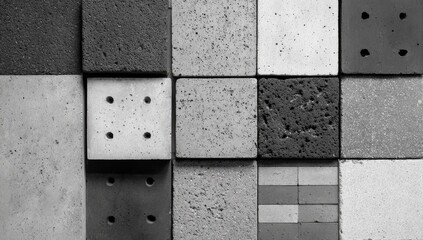 Gray and black concrete tiles in various textures