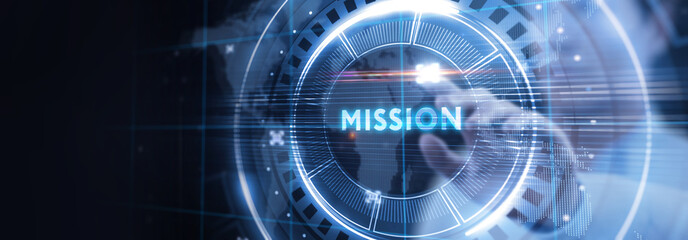 Mission concept. Financial success concept on virtual screen. Business, technology, internet and networking concept.