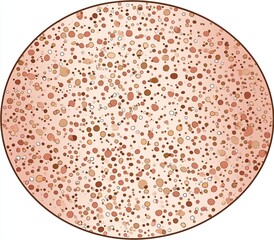 Circular, mottled, light brownish-pink, speckled pattern.  A variety of small, differing shades of brown and pink dots are dispersed across a light, beige-pink background. 