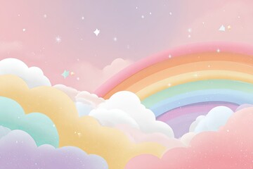 Pastel rainbow sky with clouds and stars (3)