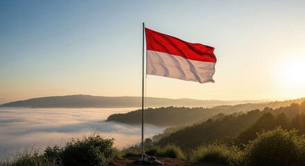 National flag above cloudscape