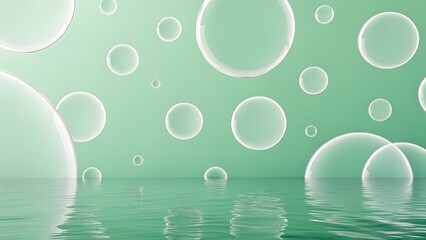 Minimalist pastel green wallpaper with floating white objects