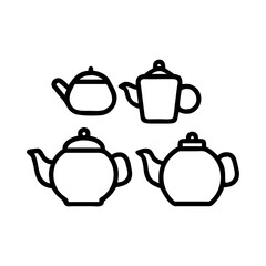 Outline illustration of four assorted teapot designs