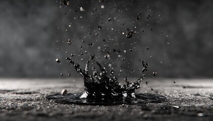 Dark liquid splash on textured surface