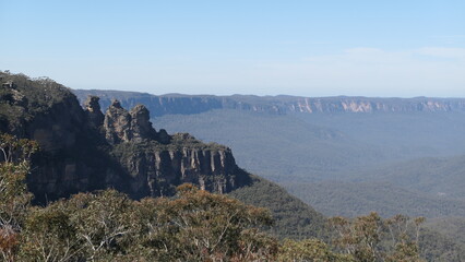 Panoramic View of The Three Sisters and Eucalyptus Forest in the Blue Mountains, Sydney