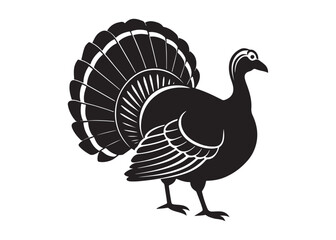 Black Turkey Silhouette Icon in Minimal Flat Vector Style.