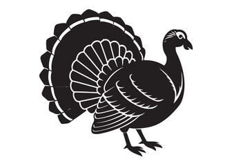 Turkey Silhouette Vector Illustration Isolated on White Background.