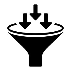 Obraz premium Black funnel with three downward arrows input process