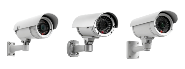 Three White Surveillance Cameras for Security Monitoring Systems