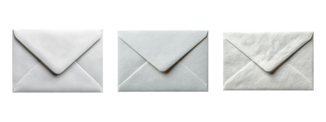 Collection of Three Elegant White Envelopes Isolated on White Background