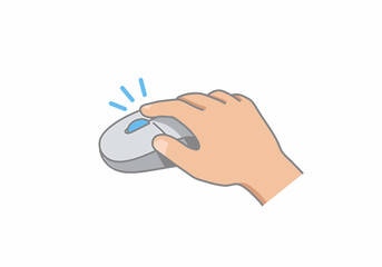 Hand clicking a computer mouse, cursor movement, and digital interaction