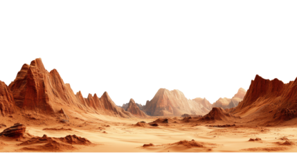 Mars planet landscape with sand and rocky mountains on white background