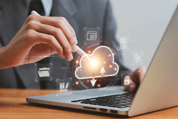 The concept of cloud file storage and backup, Cloud based file storage and secure data backup solution with encrypted privacy protection. real-time synchronization, and access for file management.