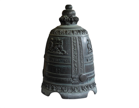 Ancient ornate bronze bell with intricate carvings, cultural heritage artifact, traditional sound symbol