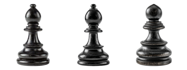 Detailed Black Chess Pieces on White Background for Strategy Games