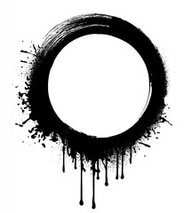 Circular frame with black ink splatters and drips
