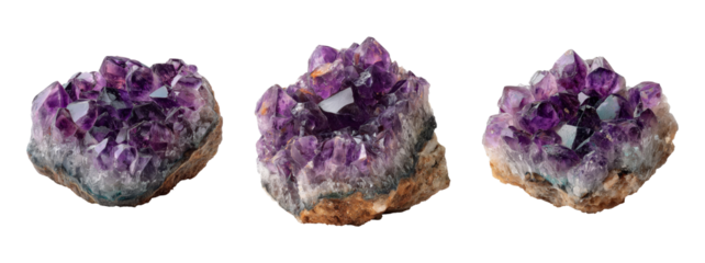 Beautiful Amethyst Crystals on Natural Rock Formation Display