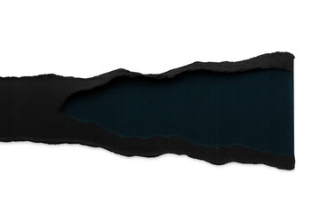 Black paper torn horizontally, exposing dark teal surface beneath, providing dramatic visual framing for graphic design elements or textual content