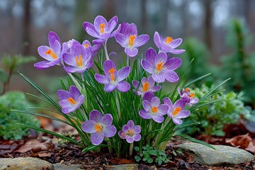 Spring crocuses in a garden