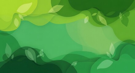 Abstract Green Leaves and Wavy Shapes, Nature-Inspired Background Design