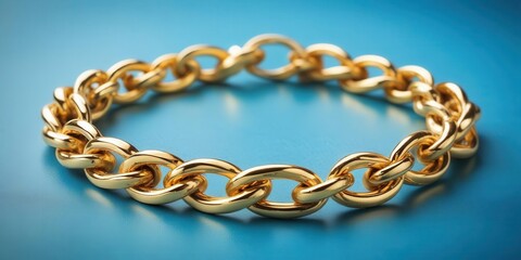 Obraz premium Golden Chain Bracelet on Blue Surface