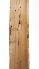 Old wooden beam on a plain white background with cracks and imperfections
