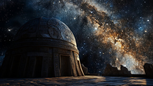 Ancient observatory under starry night sky